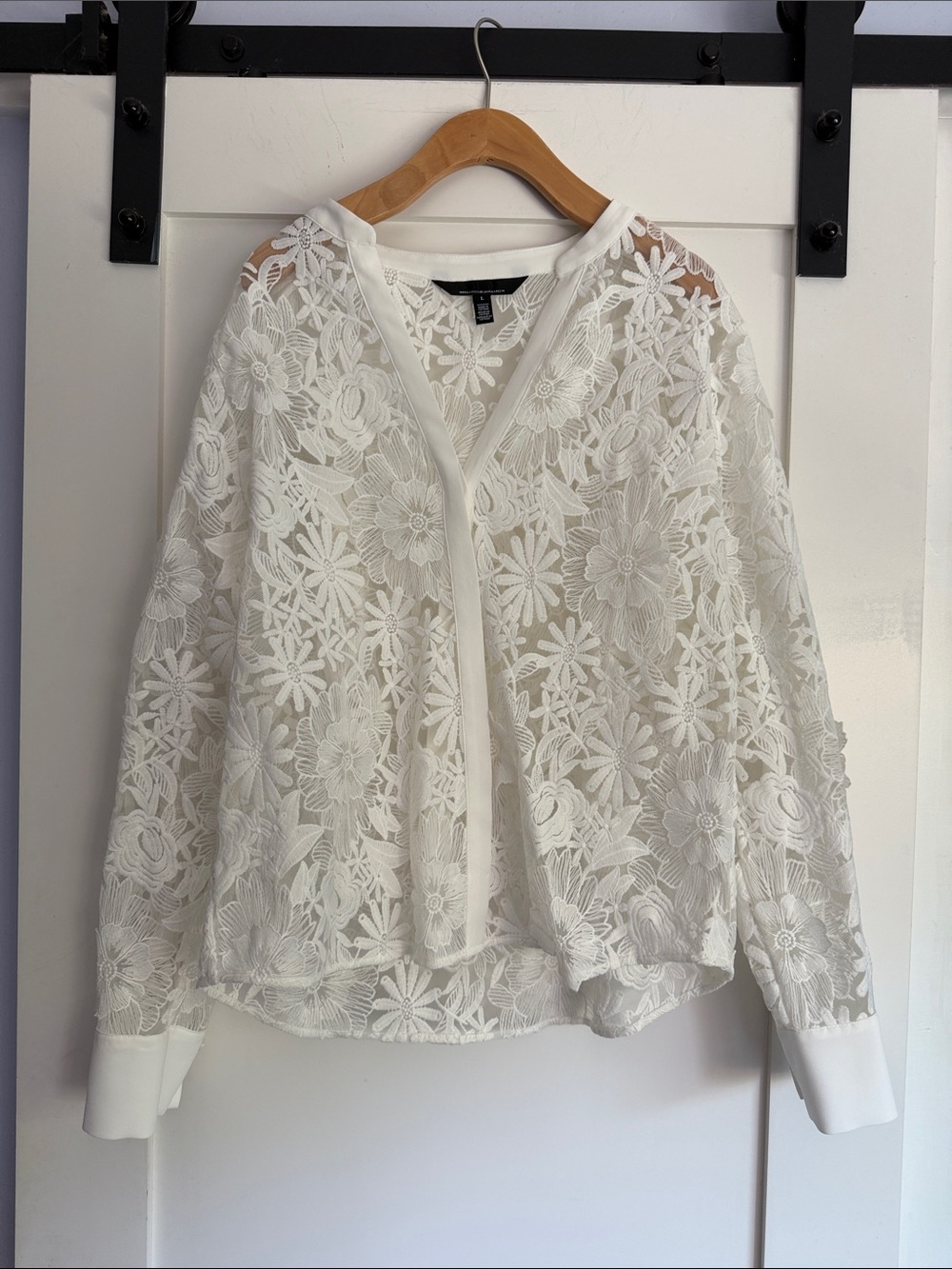 White House Black Market White Floral Lace Open Cardigan Blouse